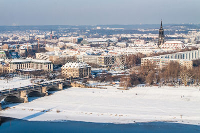 High angle view of city during winter