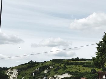 Low angle view of birds flying against sky