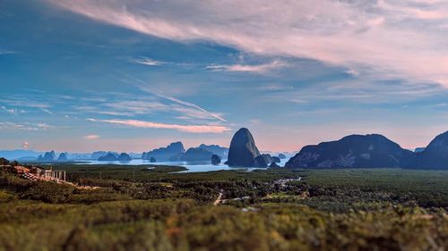 Scenic view of landscape against sky during sunset