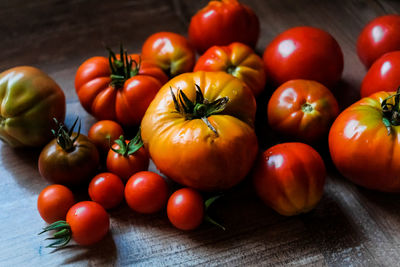 High angle view of tomatoes on table