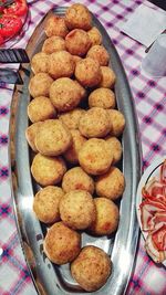 High angle view of bread in plate