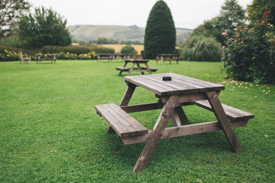 Empty table on field in park