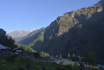 Scenic view of mountains against clear sky