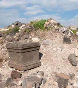 View of old stone wall against sky