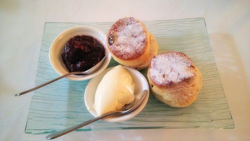 Close-up of breakfast on table