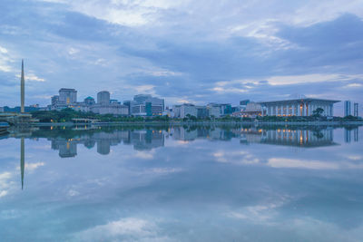 Reflection of city on water