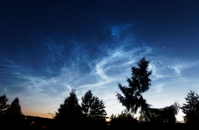 Low angle view of silhouette trees against sky at sunset