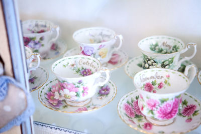 High angle view of tea served on table