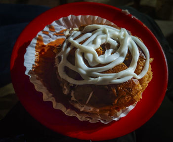 High angle view of cupcakes in plate