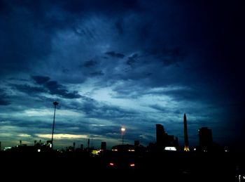 Silhouette of city at sunset