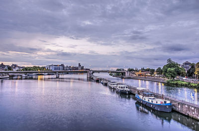 Riverfront in maastricht, the netherlands, during the blue hour