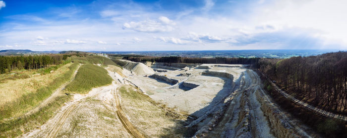 Panoramic view of road amidst land against sky