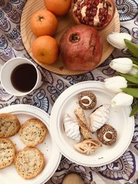 High angle view of food on table