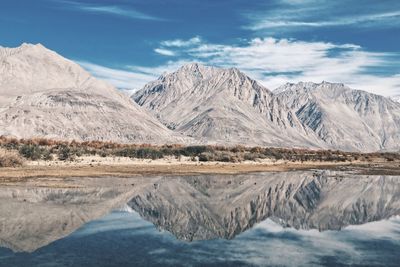 Scenic view of snowcapped mountains against sky