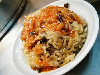 Close-up of noodles in plate