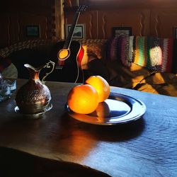 High angle view of food on table at home