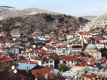 High angle view of townscape against sky