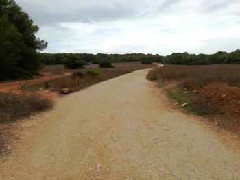 Dirt road amidst landscape against sky