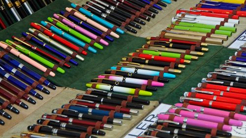 Full frame shot of colorful pens at shop