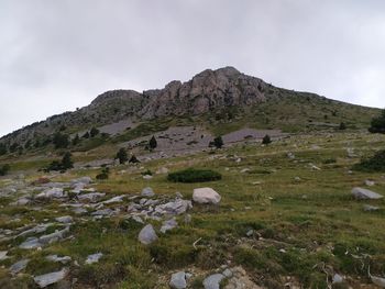 Scenic view of landscape and mountains against sky