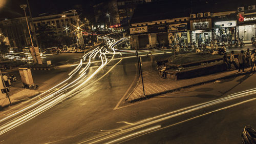 Light trails on road at night