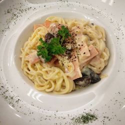 Close-up of noodles served in plate