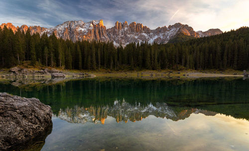 Reflection of trees in lake against sky