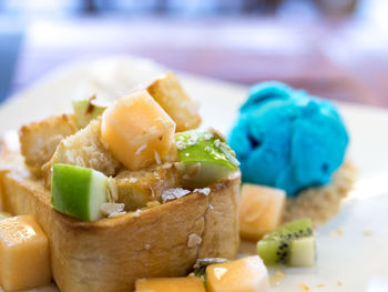 Close-up of breakfast served on table