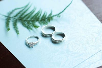 High angle view of glasses on table