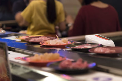 Meal served in plates on table in restaurant