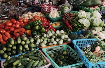 High angle view of vegetables for sale at market