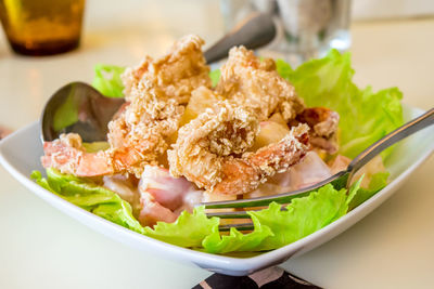 Close-up of fresh seafood served in plate