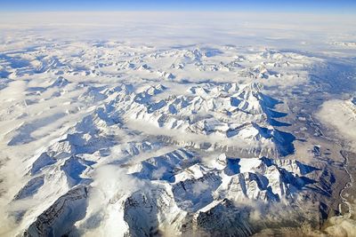 Aerial view of snow covered landscape