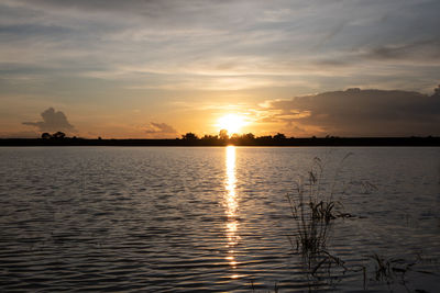 Scenic view of lake against sky during sunset