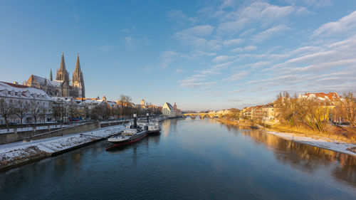 River amidst buildings against sky in city