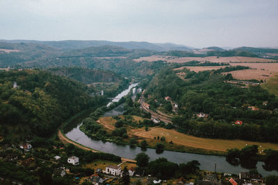 High angle view of city against sky