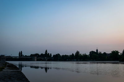 Scenic view of lake against sky at sunset