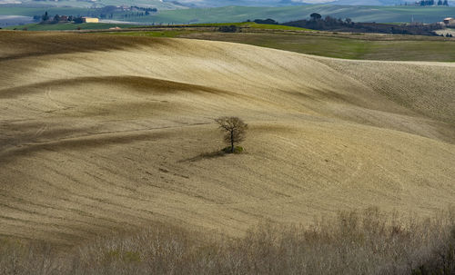 High angle view of field against sky