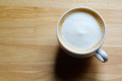High angle view of coffee on table