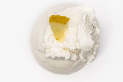 High angle view of ice cream over white background