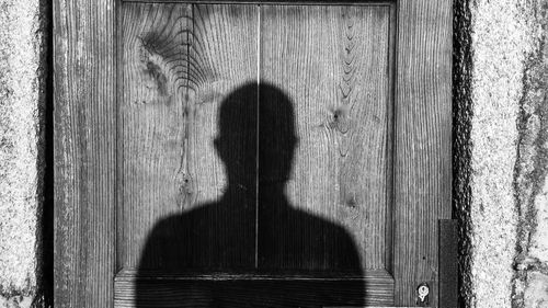 Rear view of woman shadow on wood