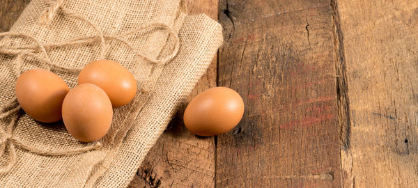 High angle view of eggs on table