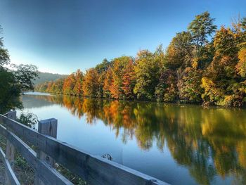 Reflection of trees in lake against sky during autumn