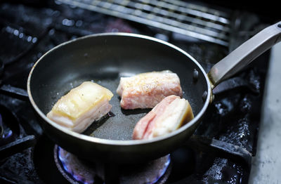 Close-up of food in cooking pan