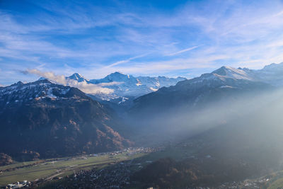 Scenic view of snowcapped mountains against sky