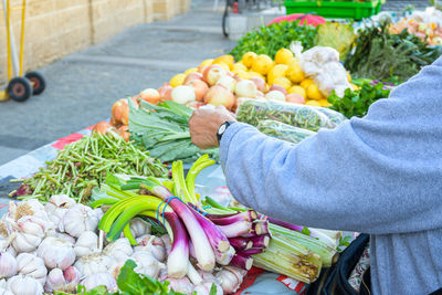 High angle view of vegetables for sale at market stall