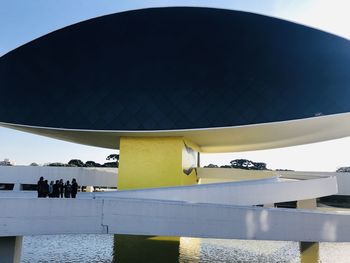 People in modern building