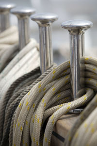 Close-up of ropes on metal structure
