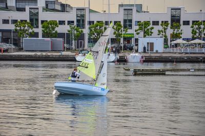 Nautical vessel moored in sea