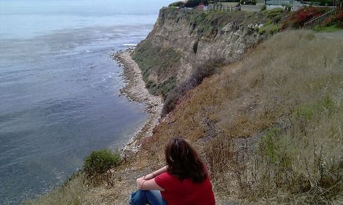 High angle view of man on beach